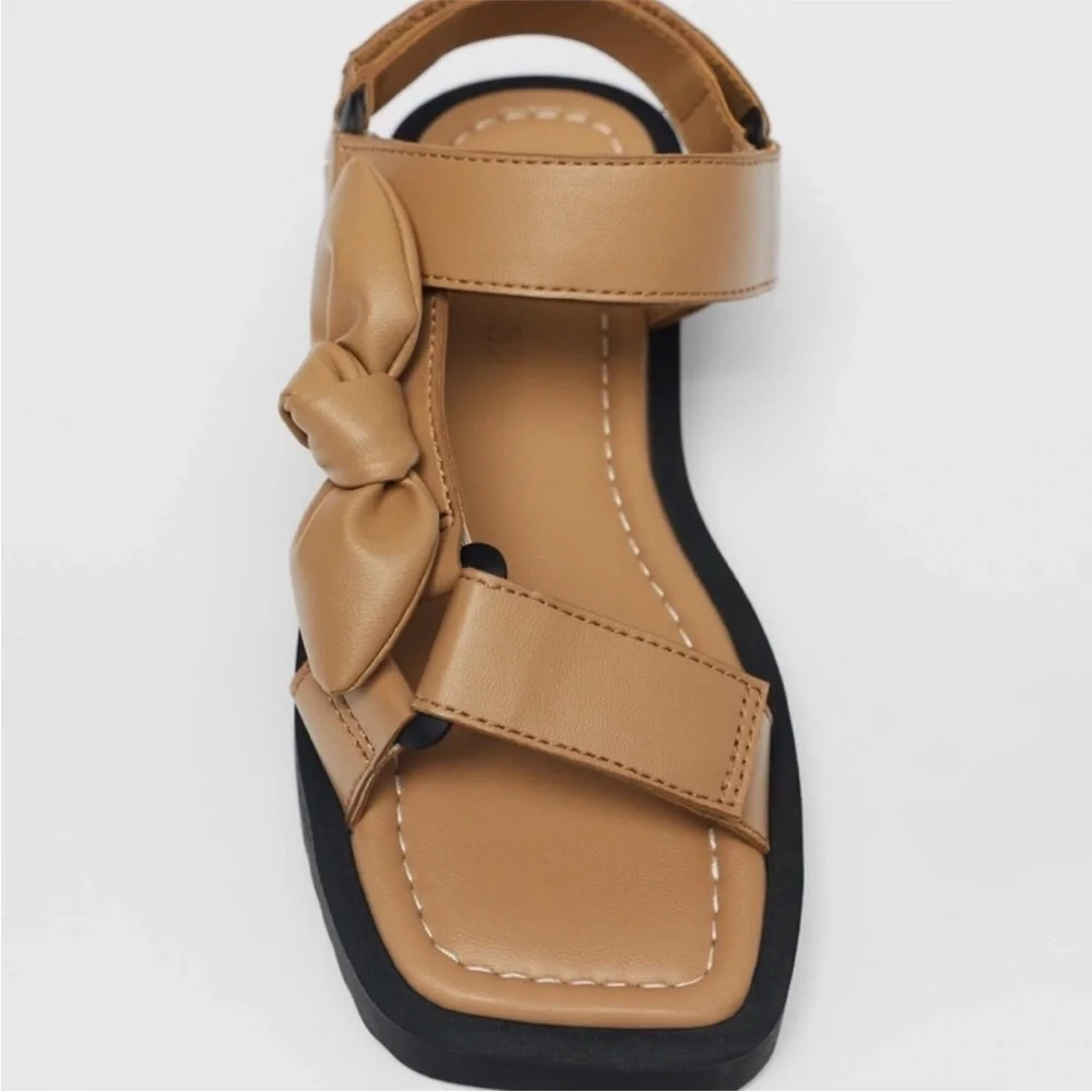 Zara |  Womens Tan Strapped Bow Sandals Size 36 - Picture 11 of 11